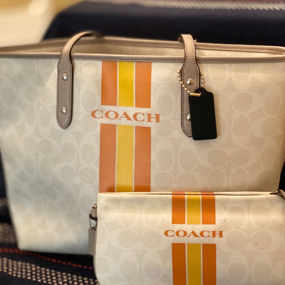 Coach shoulder bag with orange varsity stripe